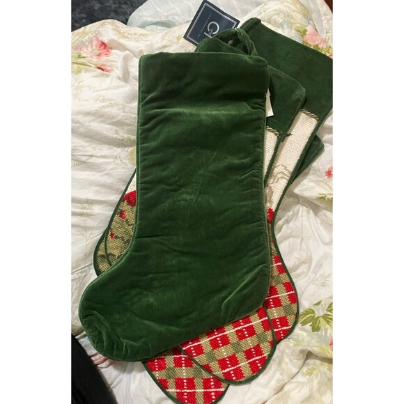 4 New With Tags, Wool and Velvet Needlepoint Christmas Stockings Old World Santa - Picture 11 of 16
